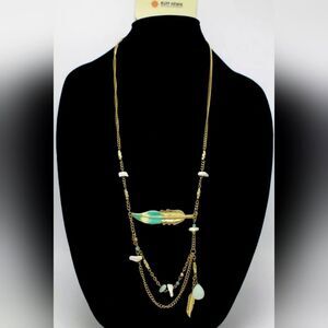 Ruff & Hewn Bohemian Southwest Style Feather Necklace 30" NWT
